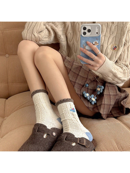 Rufia - Warm Patch Accent Cable Crew Socks