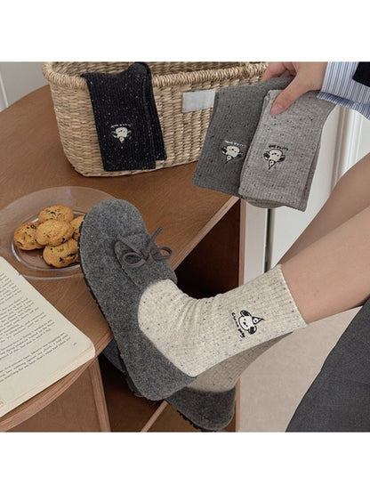 Rufia - Playful Mid Calf Dog Motif Crew Socks