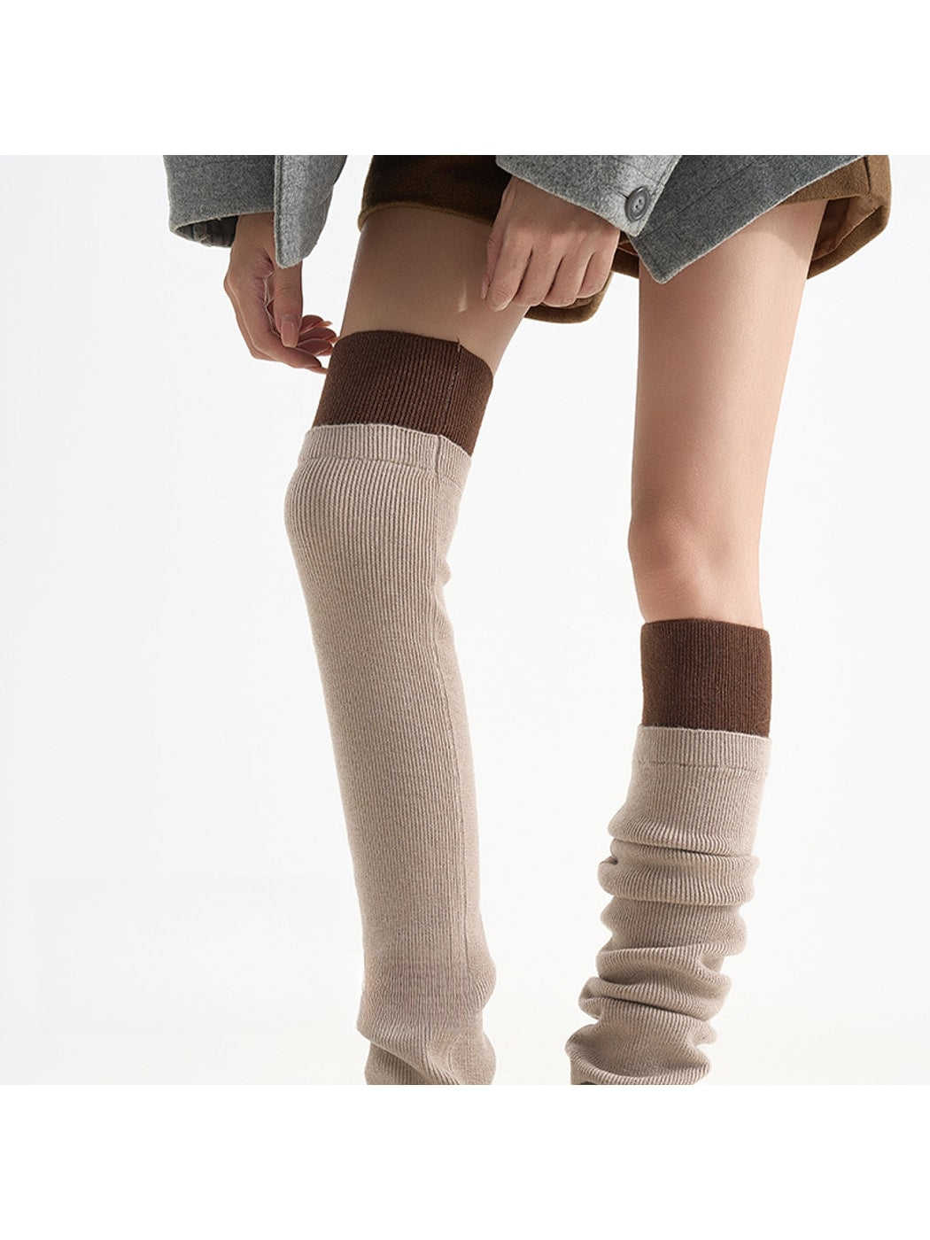 Cozyra - Contrast-Cuff Ribbed Knit Leg Warmers