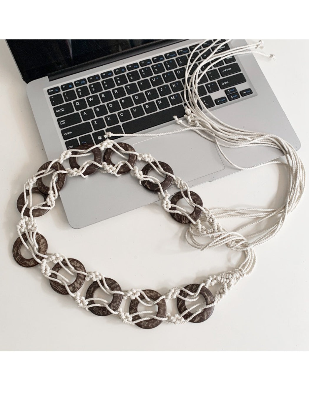 Detail of the ring buckle on Beco Boho woven ring tie waist belt