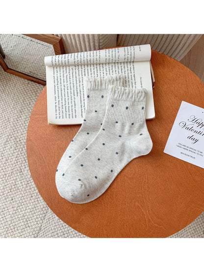Rufia - Scalloped Cuff Polka Dot Ankle Socks
