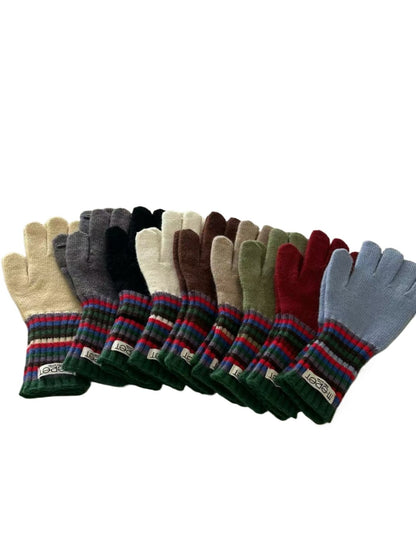 Gloving - Full-Cover Knitted Gloves with Rainbow Color-Block Stripe