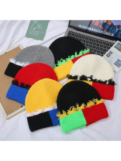 Haila - Frayed Trim Ribbed Knit Cuffed Beanie