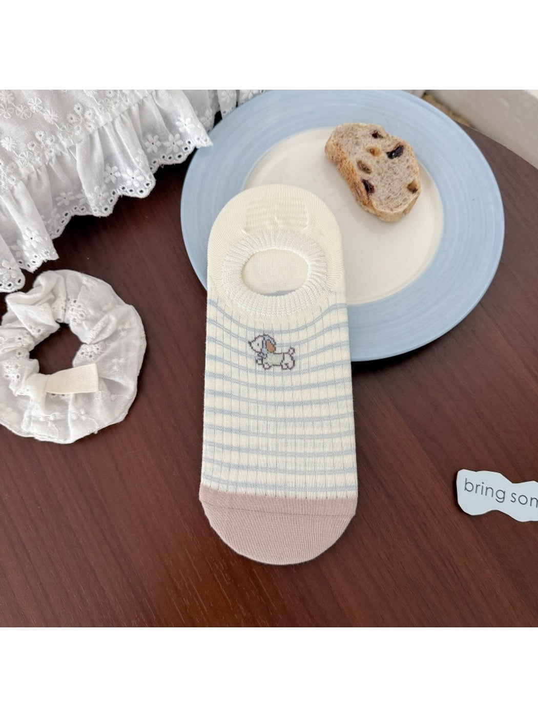 Rufia - Playful Cartoon Dog Striped No-Show Socks