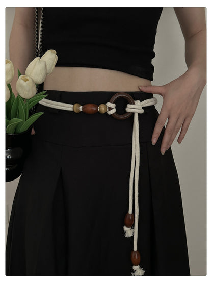 Model wearing Beco Boho rope waist tie belt with bohemian style clothing
