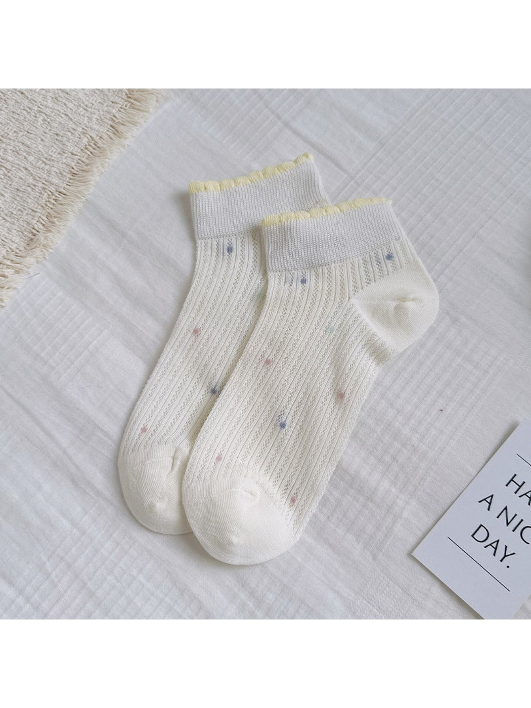 Rufia - Ribbed Dot Trim Women's Ankle Socks