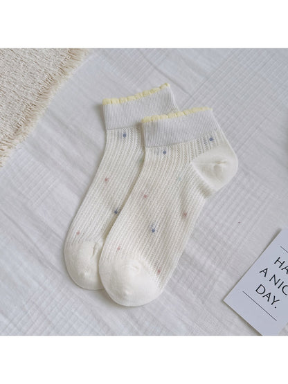 Rufia - Ribbed Dot Trim Women's Ankle Socks