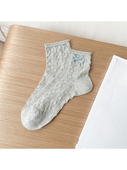 Rufia - Bow Detail Solid Color Ankle Socks