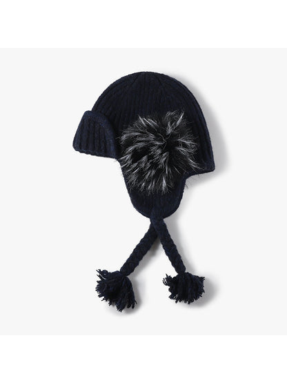 Haila - Braided Pom Earflap Knit Balaclava Hat
