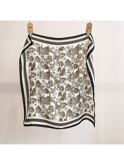 Scarvii - Botanical Print Simple Border Square Scarf