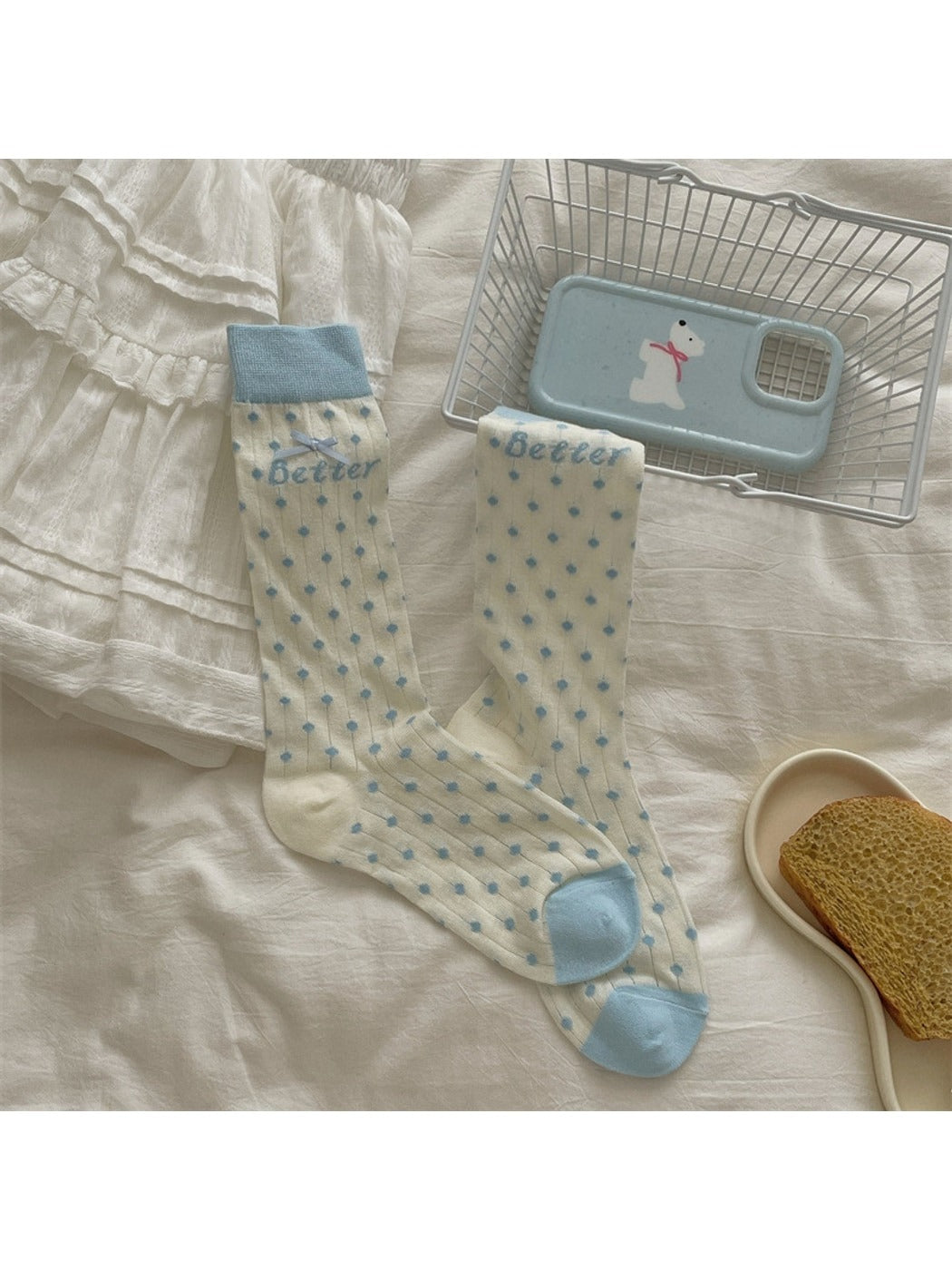 Rufia - Sweet Polka Dot Bow Mid Calf Socks