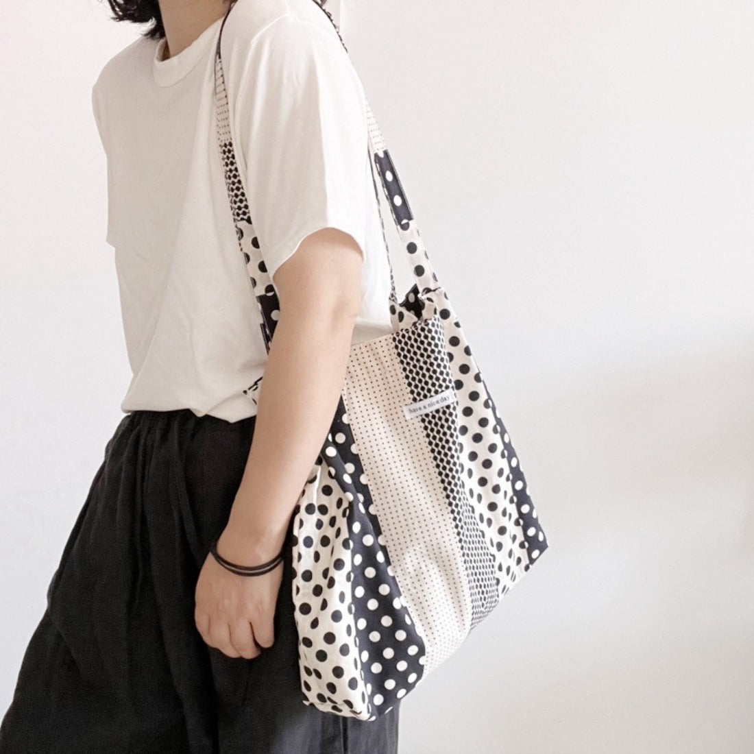 Cosbai Graphic Polka Dot Shopper Tote folded flat for storage