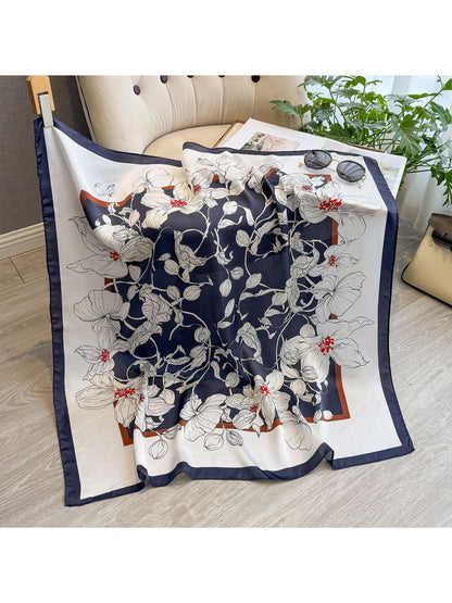 Scarvii - Floral Border Print Square Scarf
