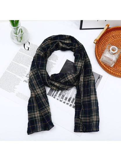 Scarvii - Vintage Plaid Printed Long Scarf