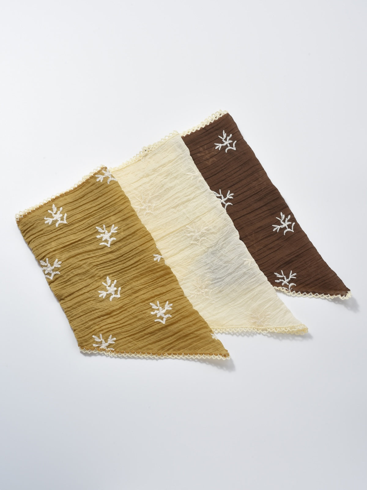 Scarvii Floral Embroidered Lace Trim Triangle Scarf