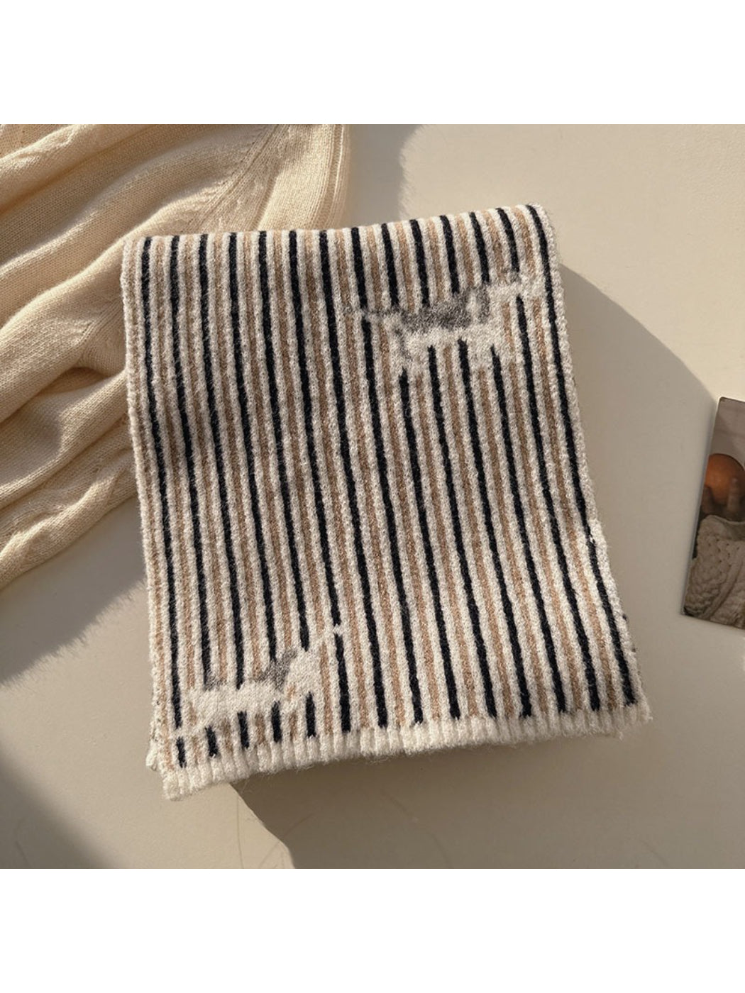 Scarvii - Striped Knit Scarf With Sheep