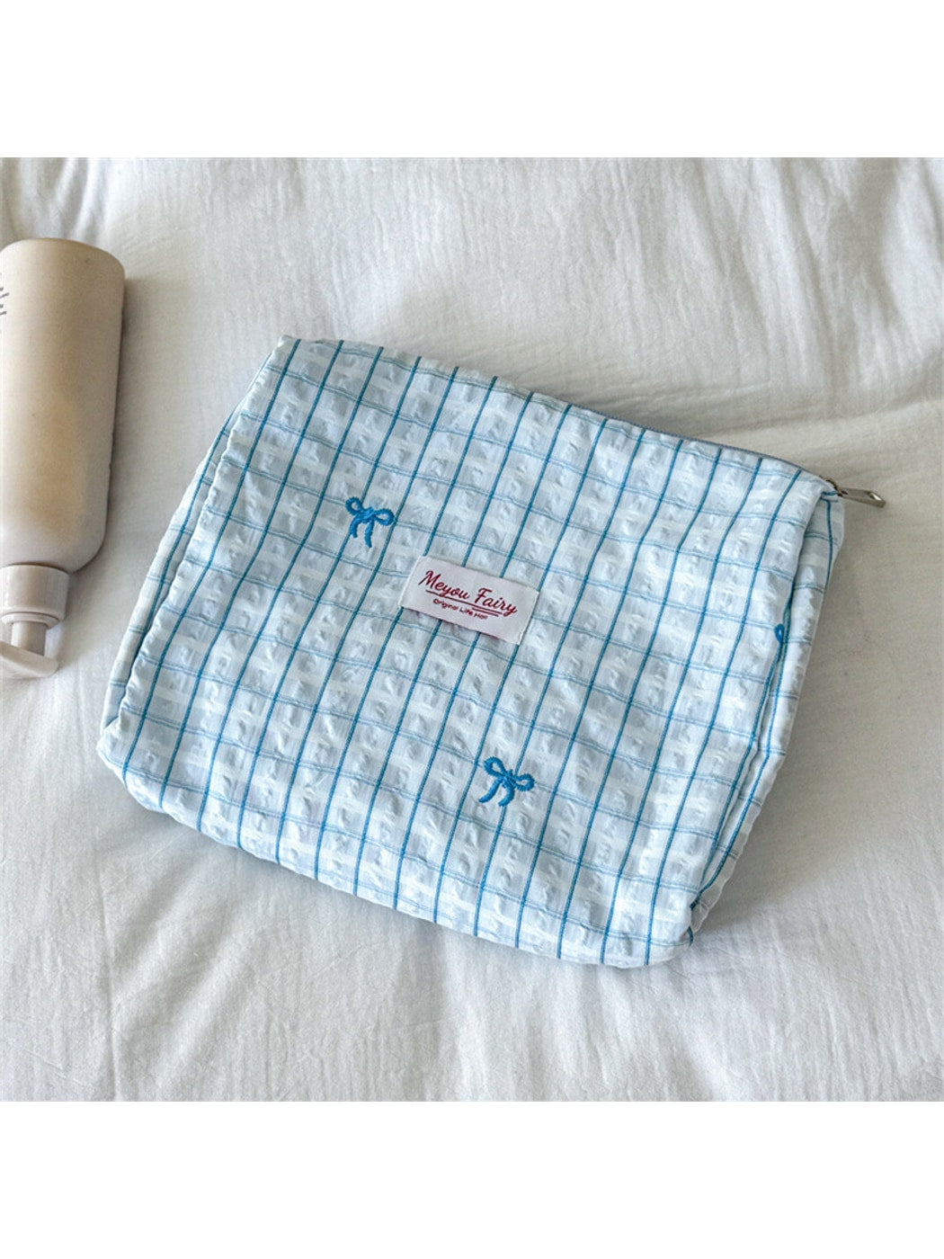 Cosbai - Plaid Zipper Cosmetic Organizer Bag
