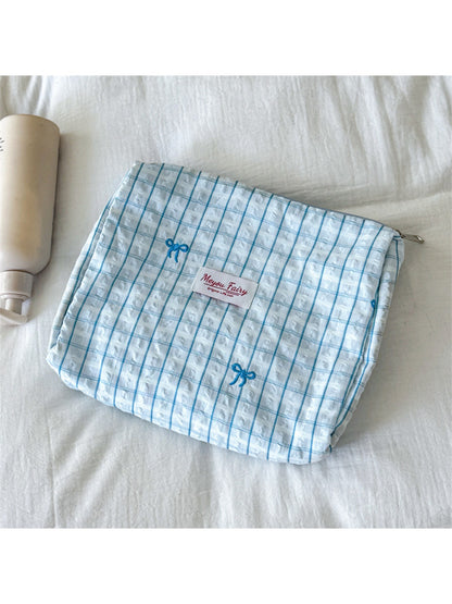 Cosbai - Plaid Zipper Cosmetic Organizer Bag