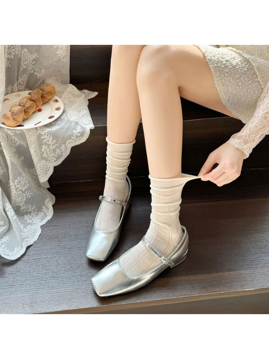 Rufia - Women's Geometric Patterns White Crew Socks