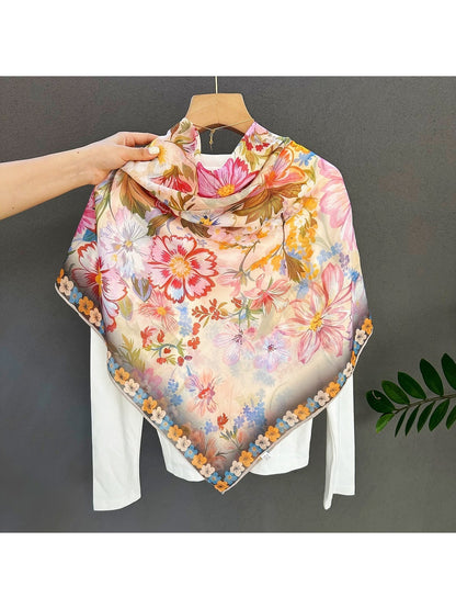 Scarvii - Garden Motif Printed Fashion Square Scarf