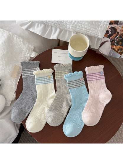 Rufia - Striped Button Detail Socks