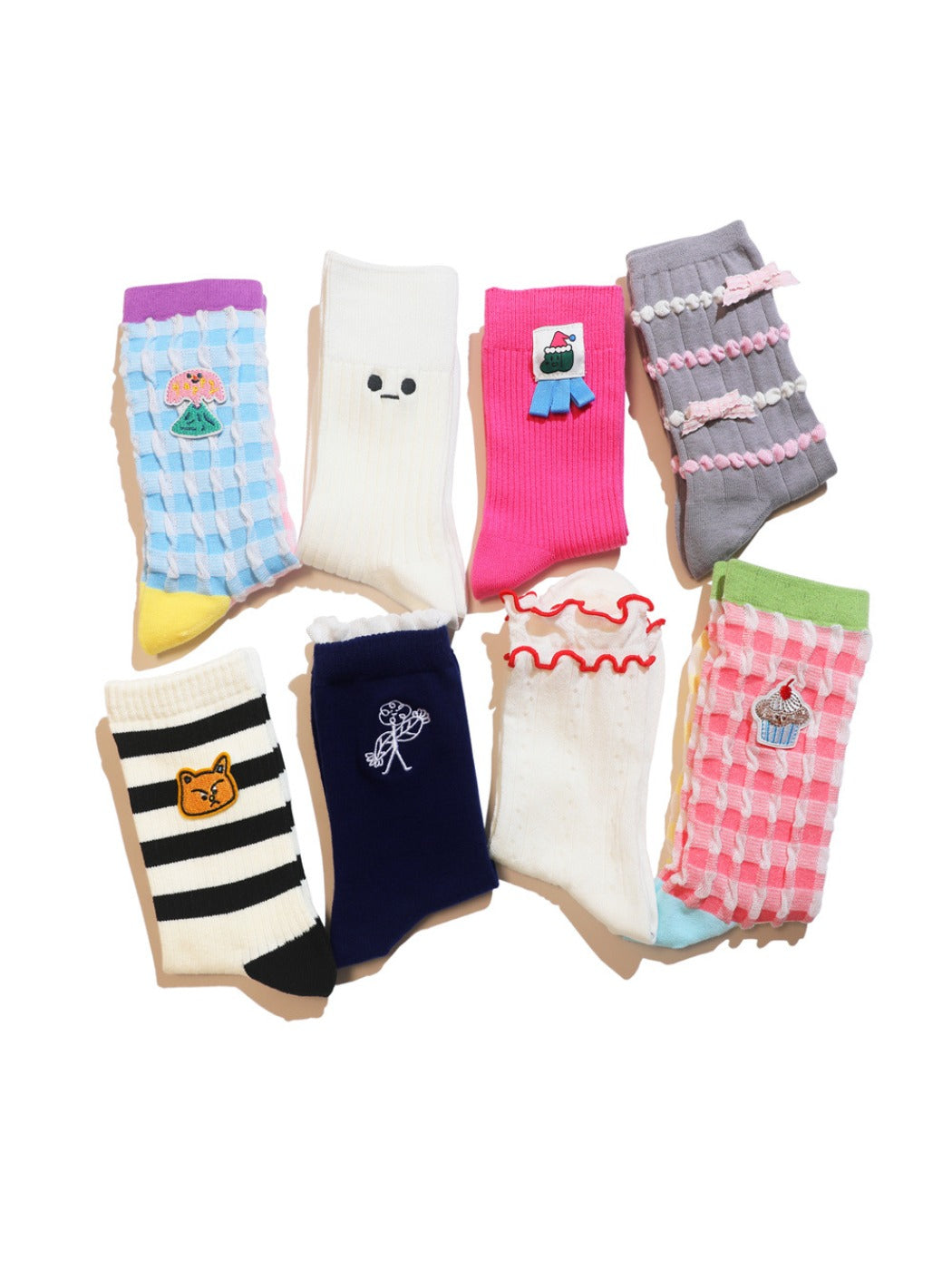 Rufia - Bow & Patchwork Lace Trim Ankle Socks