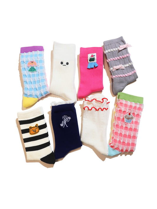 Rufia - Bow & Patchwork Lace Trim Ankle Socks