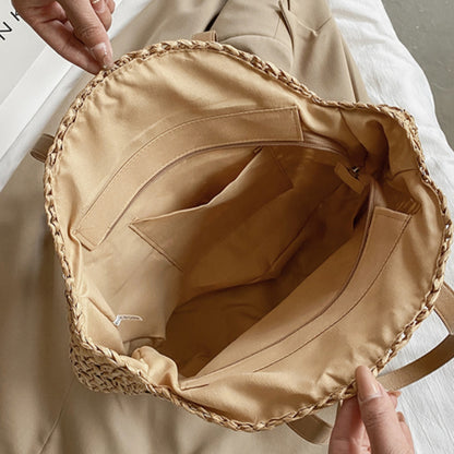 Cosbai - Round Hollow Woven Bag