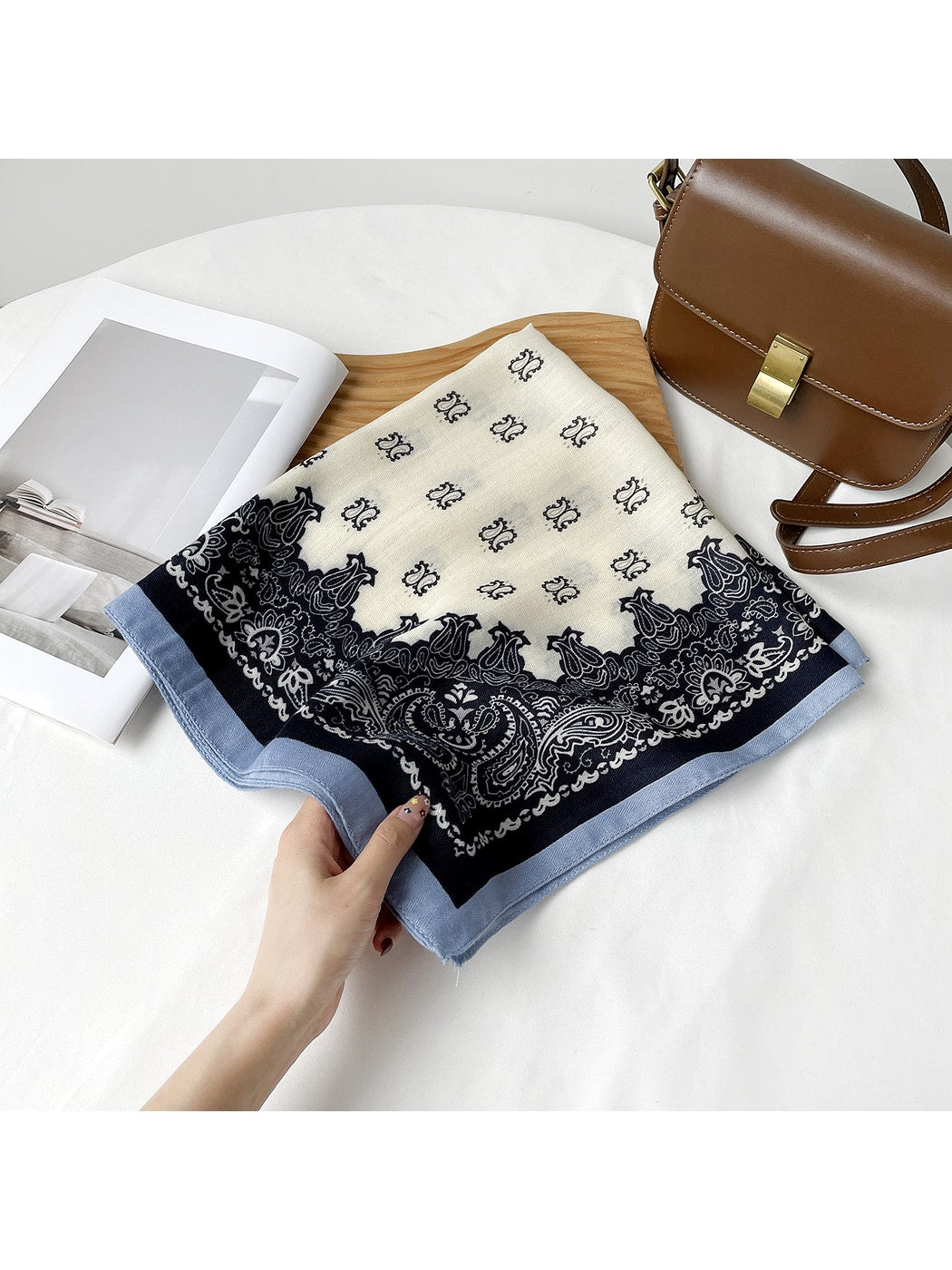 Scarvii - Colorblock Paisley Print Square Scarf
