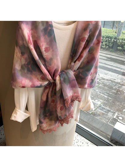 Scarvii - Floral Print Layering Shawl Scarf