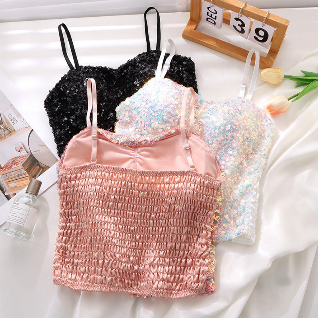 Vesty - Glitter Strappy Party Top With Built-In Padding