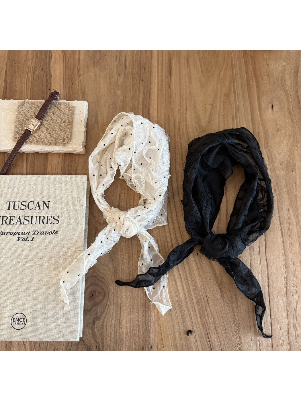 Scarvii - Rustic Embroidered Lace Triangle Scarf