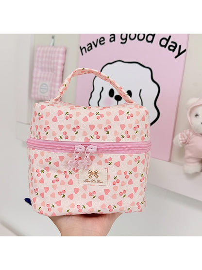 Cosbai - Cute Pink Floral Print Cosmetic Organizer Bag
