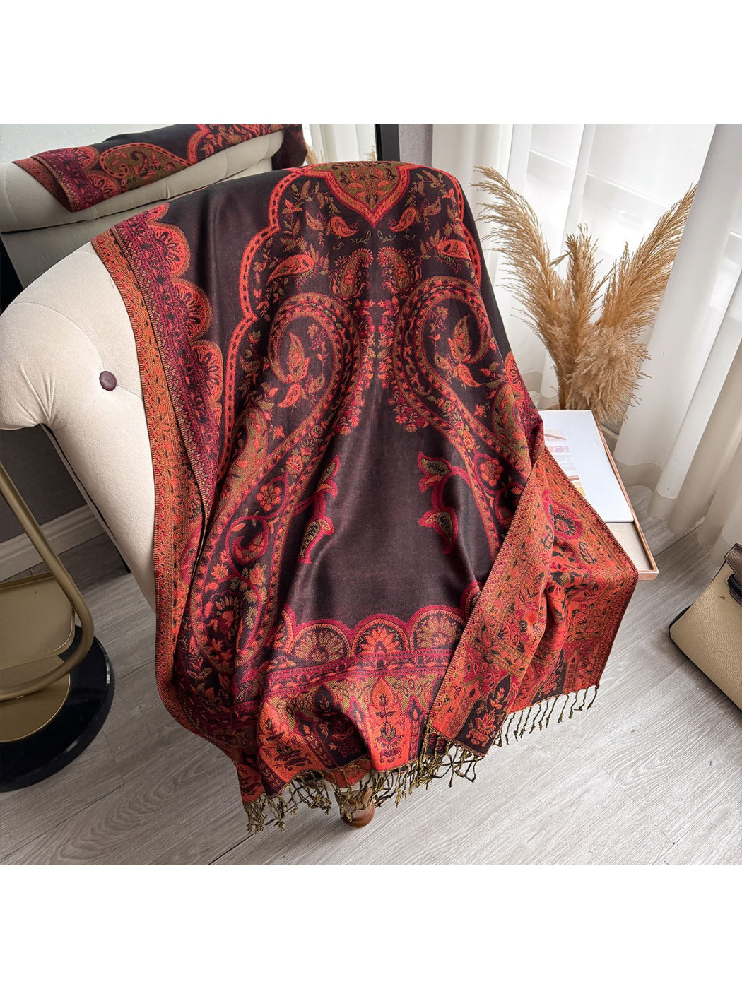 Scarvii - Burgundy Paisley Fringe Scarf Wrap