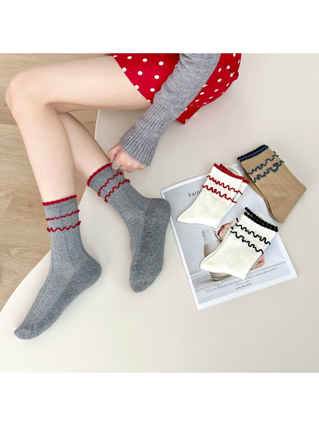 Rufia Wavy Trim Retro Crew Socks first product image