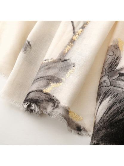 Scarvii - Gold Foil Scarf & Shawl with Lotus Pattern