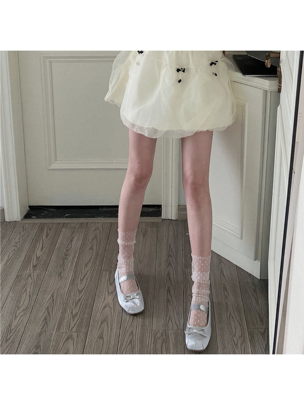 Rufia - Polka Dots Pattern Sheer Crew Socks