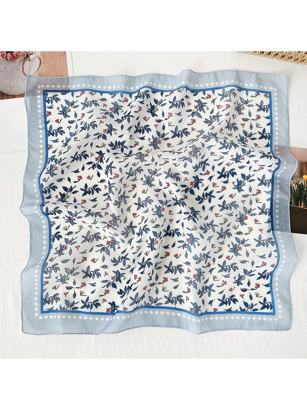Scarvii - Botanical Print Contrast Border Square Scarf