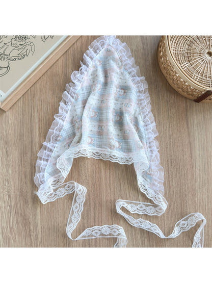 Scarvii - Sweet Print Lace Trim Women's Head Scarf