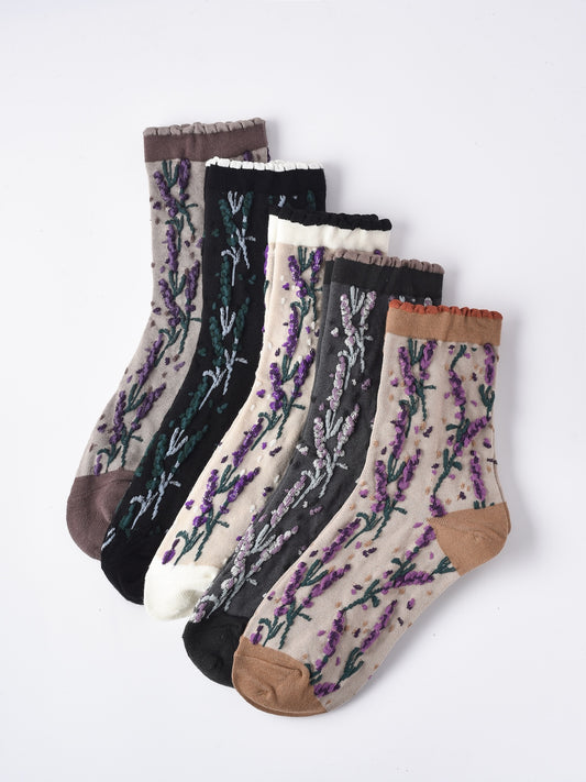 Rufia - Vintage Floral Relief Crew Socks