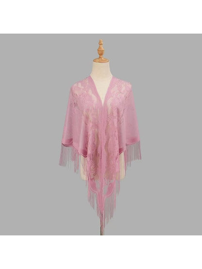 Scarvii - Solid Lace Fringe Women's Triangle Shawl