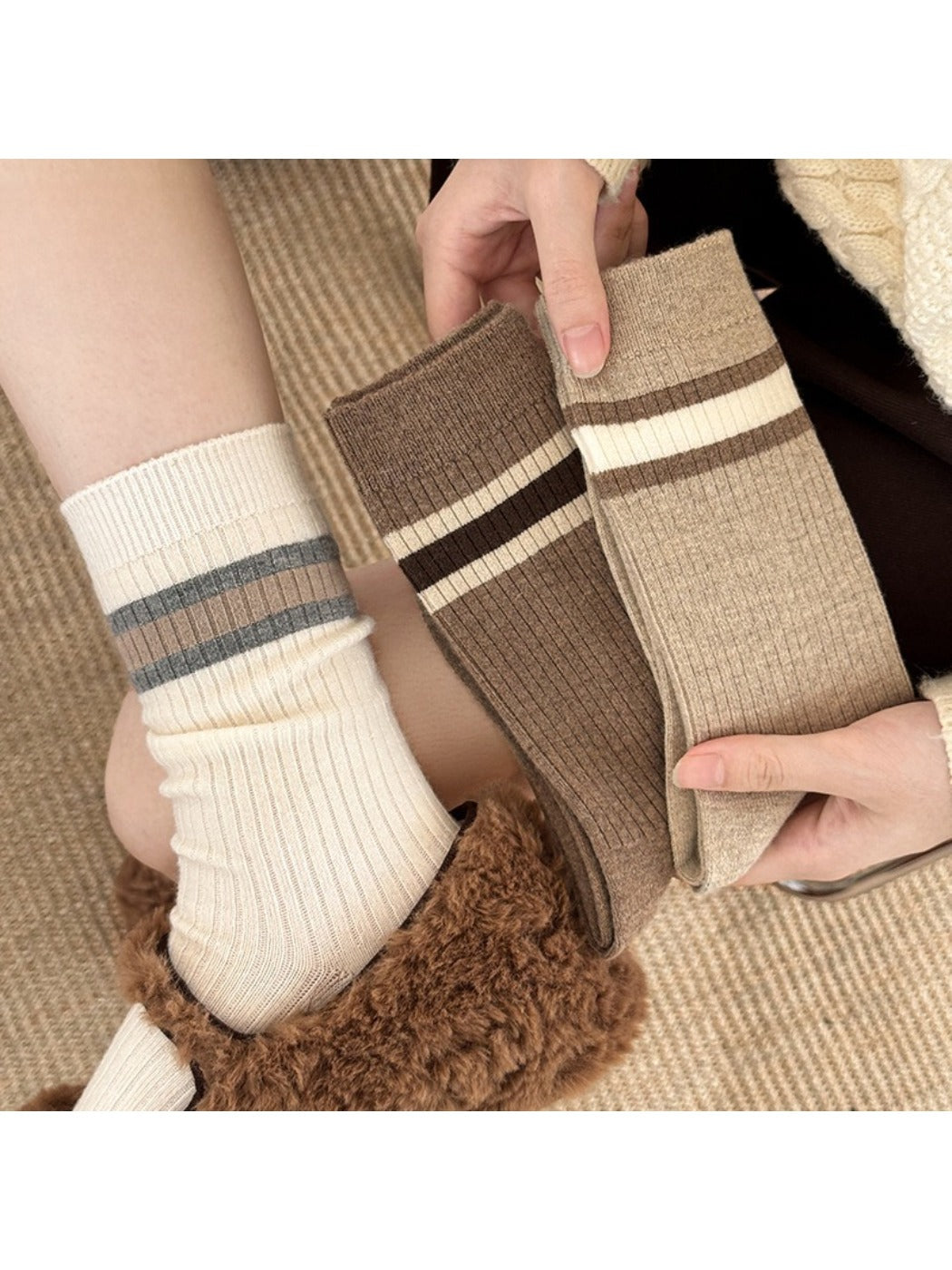Rufia - Warm Breathable Mid-Calf Striped Socks