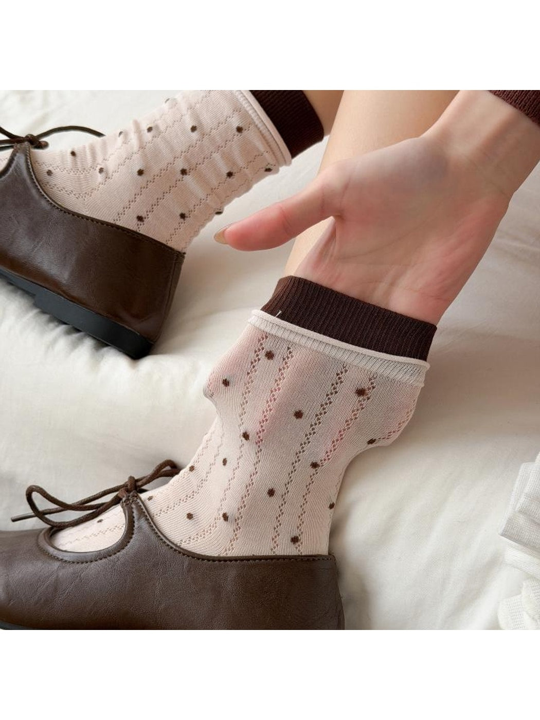 Rufia - Scalloped Cuff Ribbed Crew Socks