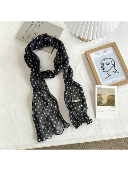 Scarvii - Polka Dot Pleated Long Narrow Scarf