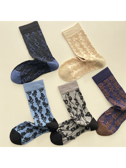 Rufia - Vine Stitch Pattern Crew Socks