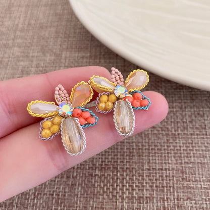 Earwish - Yellow Beaded Flower Earrings - Chic & Delicate