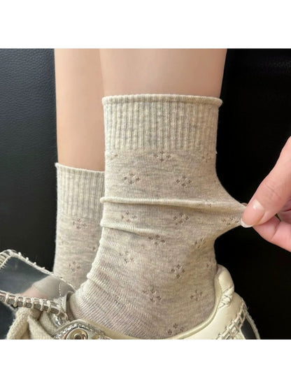 Rufia - Floral Mesh Cutout Casual Crew Socks