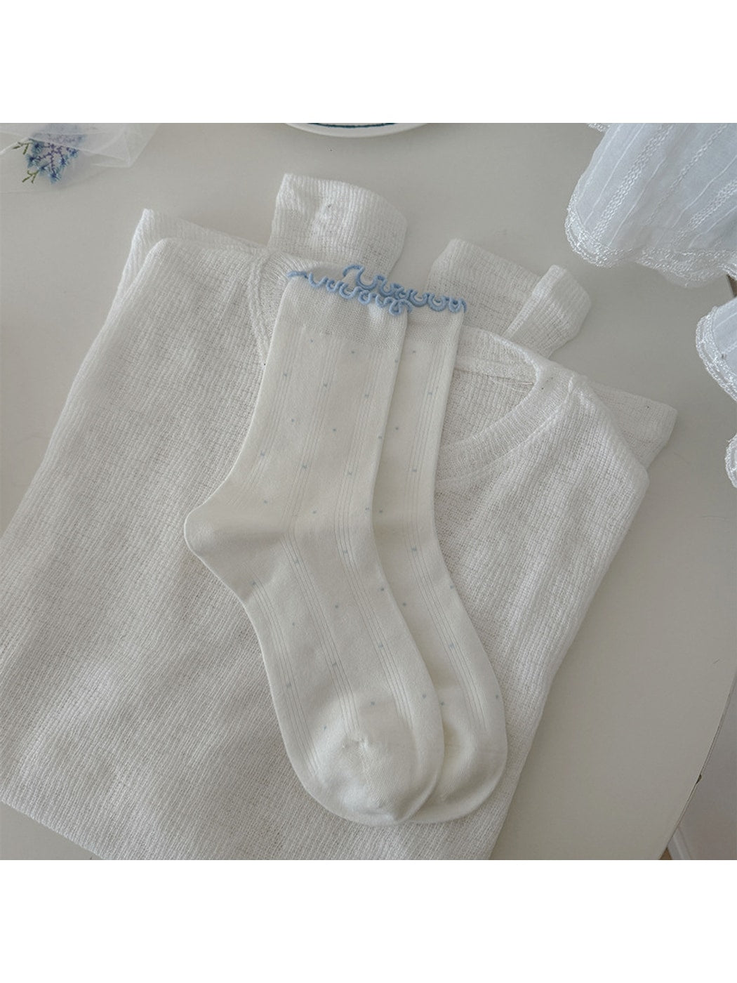 Rufia - Bow and Stripes Pattern Casual Crew Socks