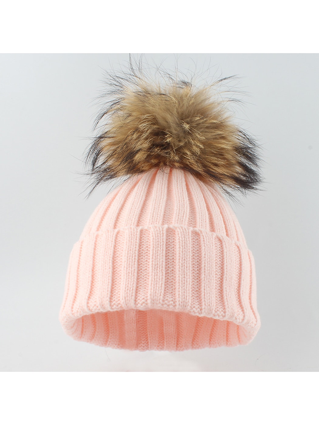 Haila - Solid Ribbed \ Cuffed Pom Pom Beanie