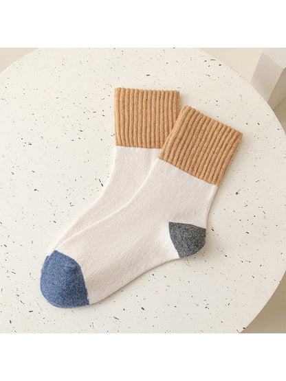 Rufia - Retro Earth Tone Color Block Crew Socks